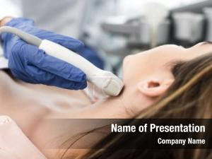 Thyroid doctor examining female patient PowerPoint Template