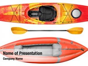 Inflatable whitewater kayak and crossover river kayak with a paddle  on white, overhead view