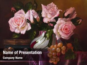 Oil painting with flowers roses, still life painting