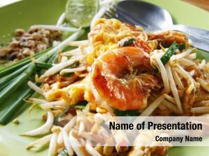 Closeup of Thai stir-fried rice noodles with fresh shrimp Pad Thai / Phat Thai