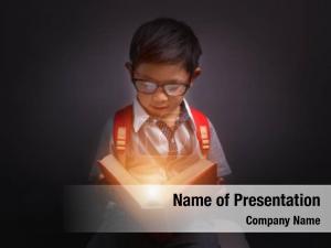 Child opened a magic book PowerPoint Template