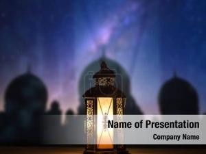 Ramadan Kareem greeting photo with serene mosque  with beautiful PowerPoint Template