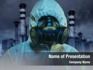 Nuclear disaster, name with mask and protection against radiation from the explosion of a nuclear power plant