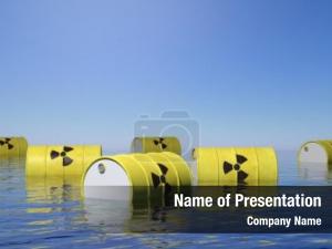  Yellow barrels for radioactive biohazard waste floating on sea surface, 3d 