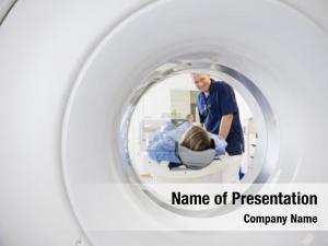 Computerized male doctor looking PowerPoint Template