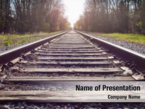 Evening landscape with railroad rails PowerPoint Template