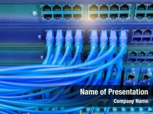 Network cables connected in network switches  PowerPoint Template