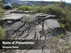 The landslide of a rural road on the  an off-road car