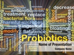  concept wordcloud  of probiotics glowing light