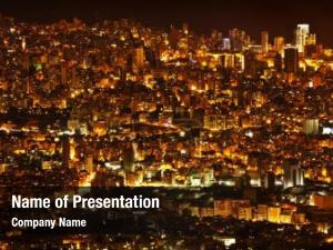 Night city , beautiful urban cityscape, Beirut with street light PowerPoint Template