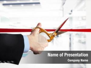 Red businessman cutting ribbon pair