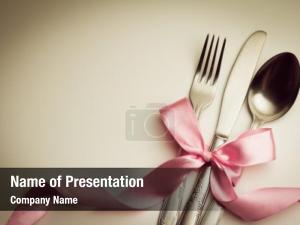 Knife fork, spoon decorative ribbon PowerPoint Template