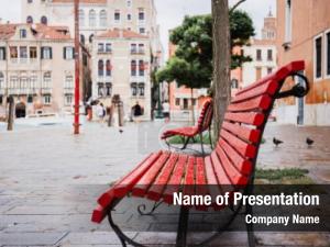 Red selective focus bench ancient PowerPoint Template