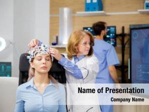 Data doctor tracking transmitted brainwaves PowerPoint Template