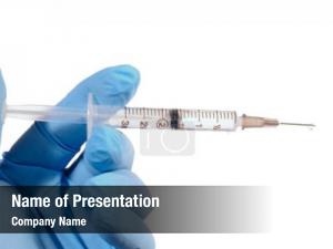 Hand medical gloved holding syringe PowerPoint Template