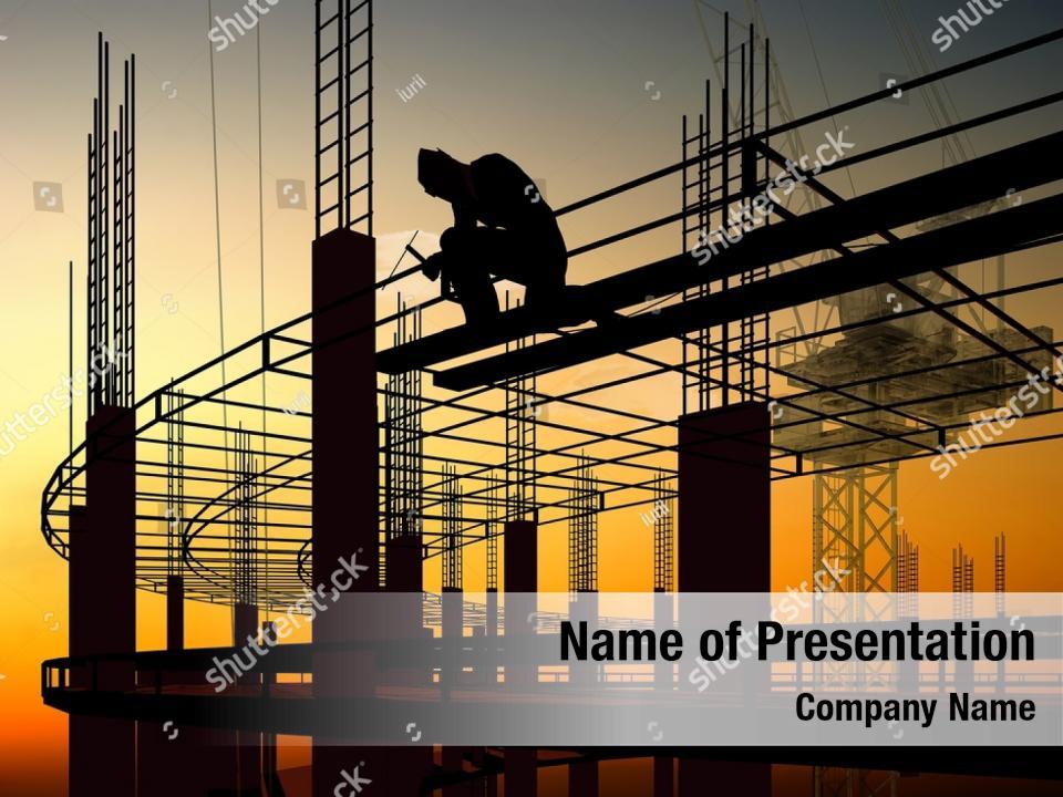 Against construction crane evening PowerPoint Template - Against ...