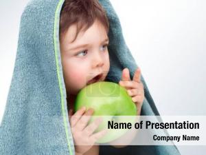 Eating little baby apple, closeup PowerPoint Template