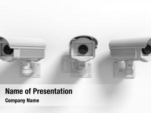 Surveillance three security cameras white