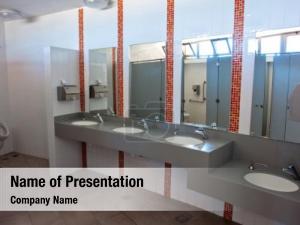 Restroom public empty washstands mirror