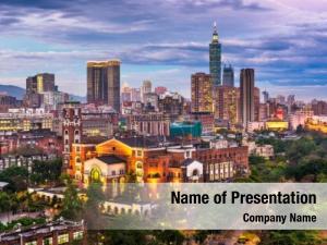 Skyline taipei, taiwan over national PowerPoint Template