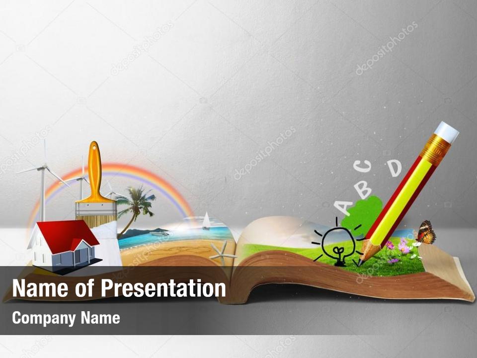 Turning stories book fantasy PowerPoint Template Turning stories book