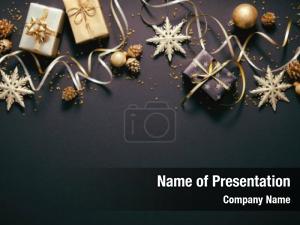 Decoration christmas golden gift boxes PowerPoint Template