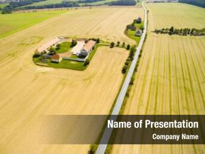 Fields aerial view farm house