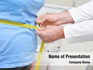 Obese doctor measuring man waist