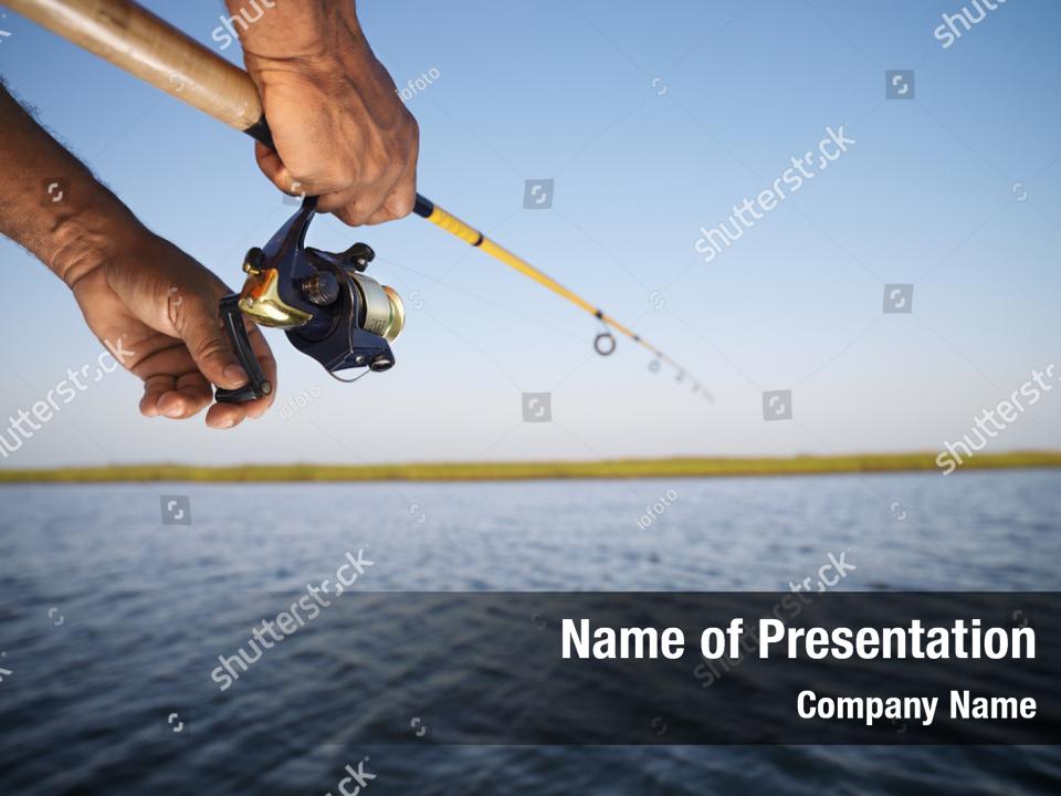 Hand holding fishing PowerPoint Template - Hand holding fishing ...