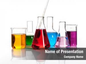Flasks various laboratory colored reagents,