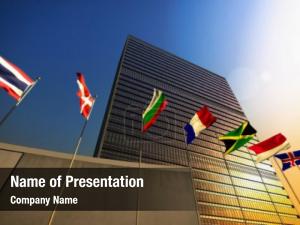 Building united nations sunset  PowerPoint Template