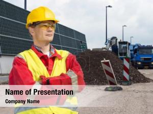 Worker, road construction wearing overall, PowerPoint Template