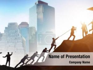 Team concept teamwork climbing mountain PowerPoint Template