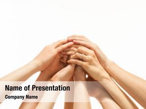 Holding group hands together white PowerPoint Template