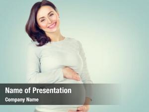 Woman pregnant happy touching her