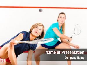 Playing two women squash racket