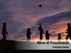 Ball children playing meadow, sunset,