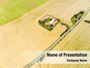 Fields aerial view farm house