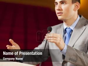 Stage businessman standing reporting audience
