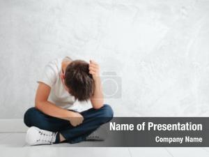 Depression child whose sitting floor PowerPoint Template