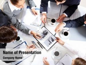 Team image business sitting table PowerPoint Template