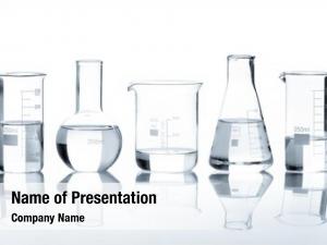 Flasks five laboratory clear liquid,