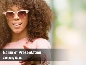 Welcoming woman excited african PowerPoint Template - Welcoming woman ...