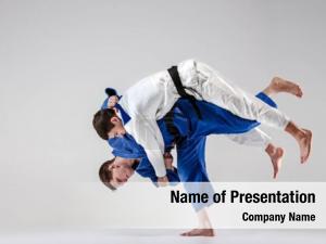 Fighters two judokas fighting men PowerPoint Template