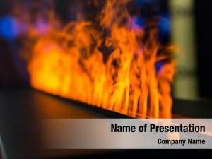 Gas flame line fireplace, closeup