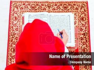 Woman asian muslim reading koran PowerPoint Template