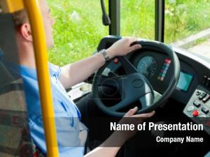 Sitting bus driver his bus PowerPoint Template