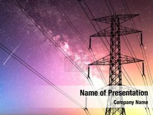 Electric power line, poles wires, PowerPoint Template