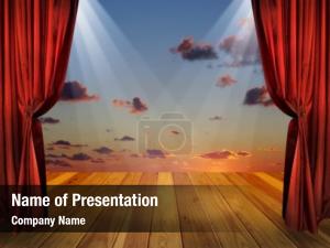 Red theatre stage curtain spotlights PowerPoint Template