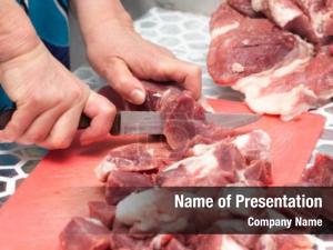 Cutting close up butcher meat meat